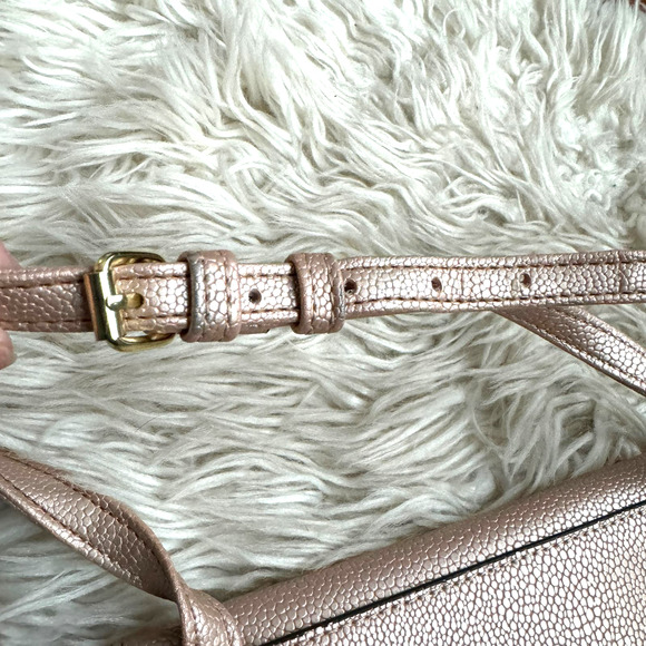 Tahari Rose Gold Mini Glamper Cross Body Bag Faux Pebble Leather - Picture 11 of 12